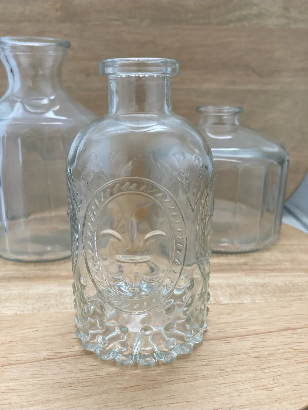 SALE! 50% Off Clear Decorative Glass Bottle Vase - Clear Set of 3
